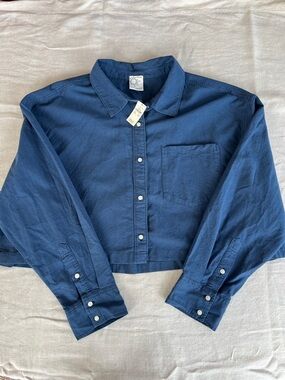 Offline by Aerie Cropped Navy Button-Up Shirt